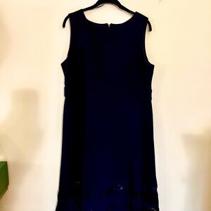 R&M Richards Navy Sheath Midi Dress Crew Neck Sleeveless